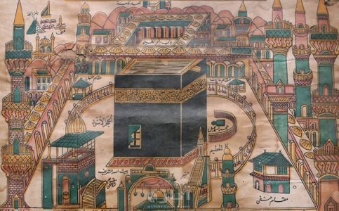 العصر العثماني ، طباعة حجرية ، تصوير مكة مكرمي بيت الله (1) - ورق ، خشب - تركيا - القرن التاسع عشر