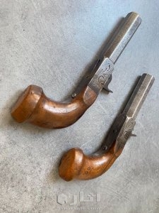 مسدس قديم صنع عام 1870 م فرنسي دمشقي - Paire de duel -  مسدس جيب - عيار 18 ملم 8