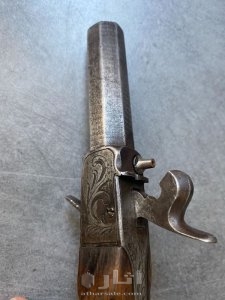 مسدس قديم صنع عام 1870 م فرنسي دمشقي - Paire de duel -  مسدس جيب - عيار 18 ملم 3