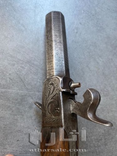 مسدس قديم صنع عام 1870 م فرنسي دمشقي - Paire de duel -  مسدس جيب - عيار 18 ملم
