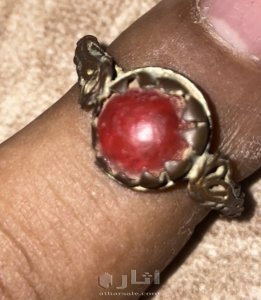 Antique, antique natural red coral lobe ring 5