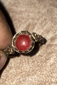 Antique, antique natural red coral lobe ring 4