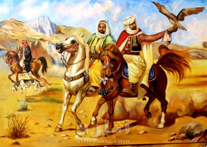 لوحة فنية استشراق ( الصيد في صحراء المغرب العربي)