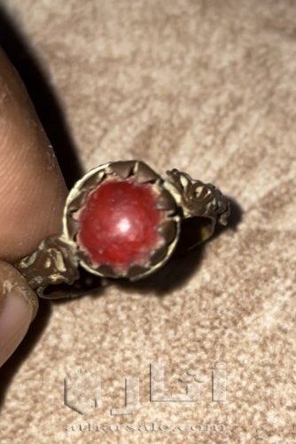 Antique, antique natural red coral lobe ring