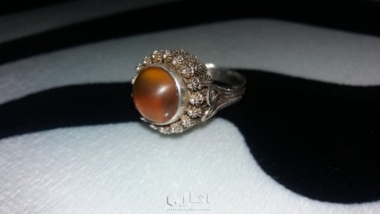 خاتم فضه عليه حجر عنبر كهرب كهرمان 4
