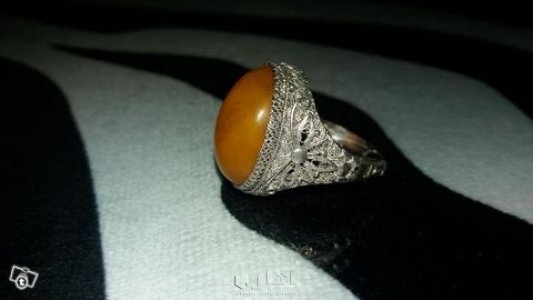 خاتم فضه عليه حجر عنبر كهرب كهرمان 5
