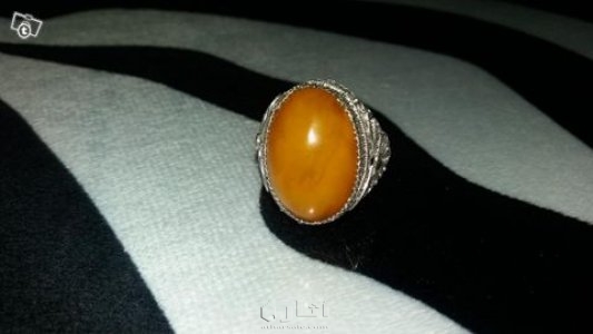 خاتم فضه عليه حجر عنبر كهرب كهرمان 3