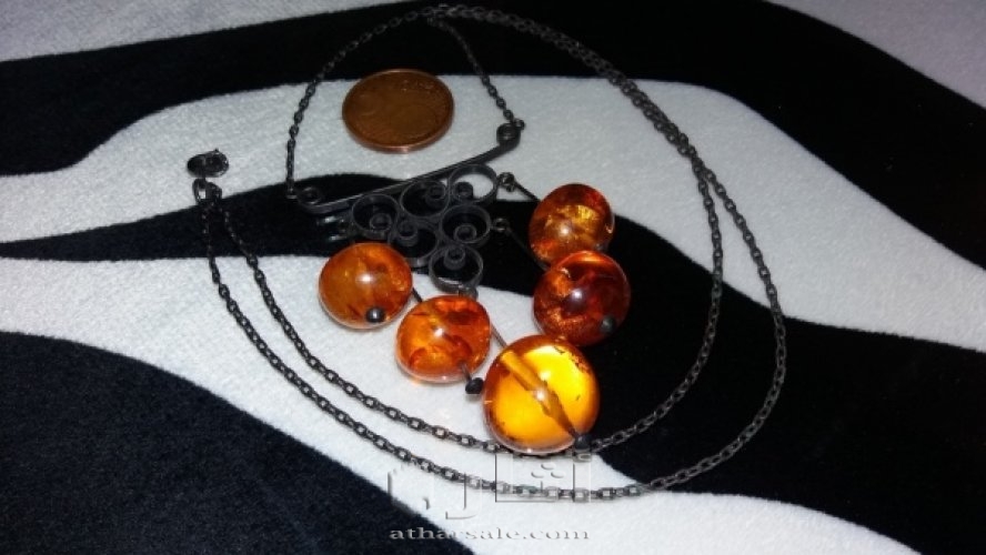 عقد  فضه عنبر-كهرب-كهرمان