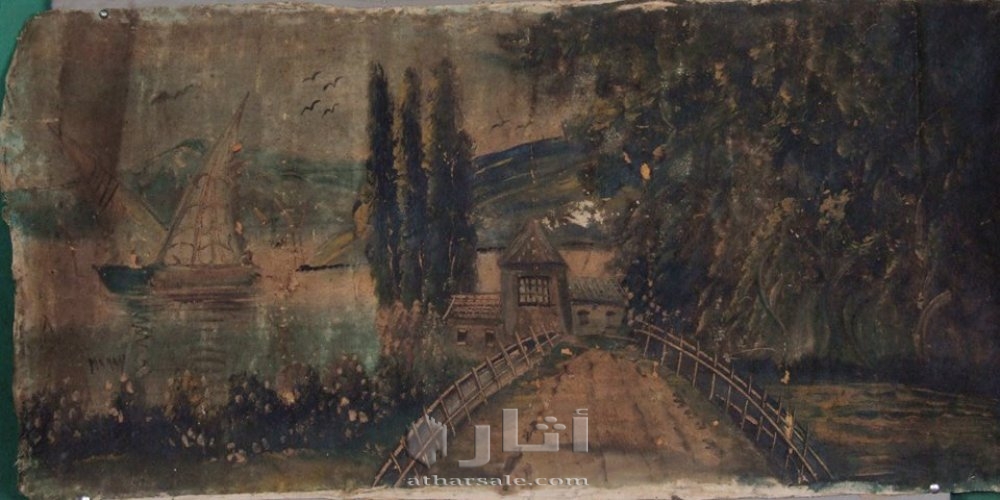 من القرن ال 18 لوحه فنيه ممضاة عتيقه جدا مرسومه على قماش كتان بالوان حجر تحفه فنيه عتيقه