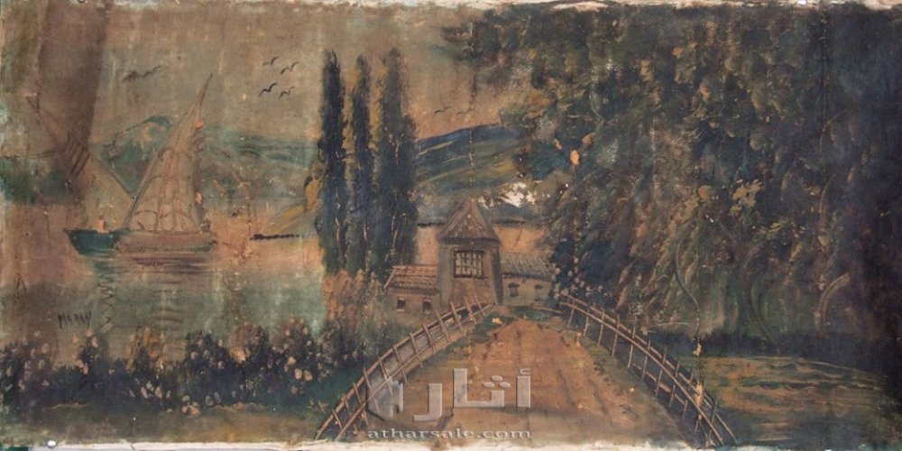 من القرن ال 18 لوحه فنيه ممضاة عتيقه جدا مرسومه على قماش كتان بالوان حجر تحفه فنيه عتيقه