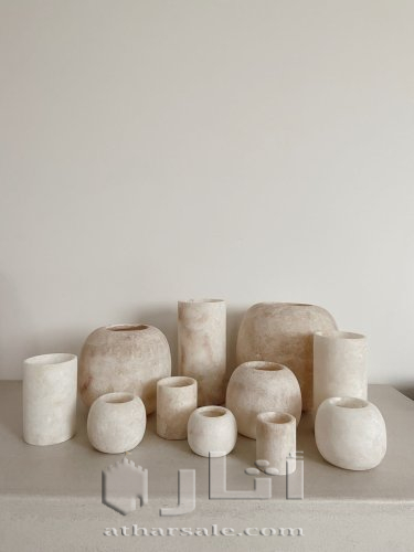 حوامل شموع من المرمر المصري القديم - يدوي الصنع 100%