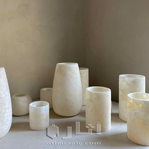 حوامل شموع من المرمر المصري القديم - يدوي الصنع 100%