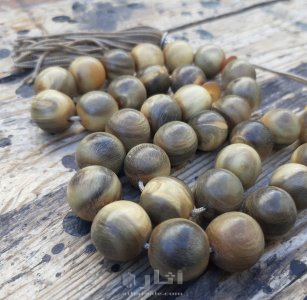 Antique rosary, large giraffe horn and rhinoceros