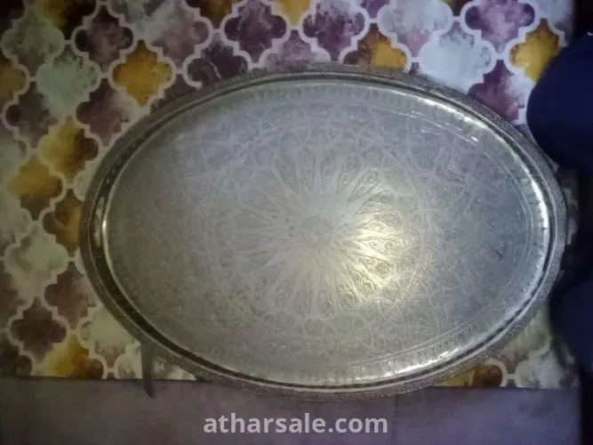 صينية قديمة من الفضة الحرة عمل يهودي