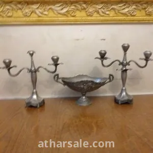 للبيع ٢ شمعدان و جاردنيرة مطلى فضة