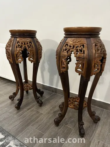 Handmade Carved Wood French Polynesian Stands