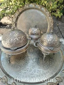 صينية وحدة كبيرة او صينية مع الرباعيات فضة حرة 5