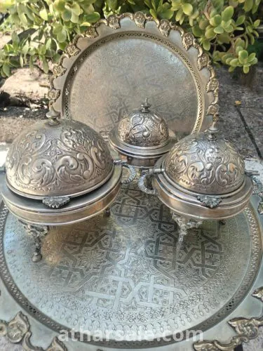 صينية وحدة كبيرة او صينية مع الرباعيات فضة حرة