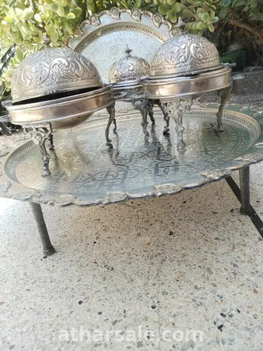 صينية وحدة كبيرة او صينية مع الرباعيات فضة حرة