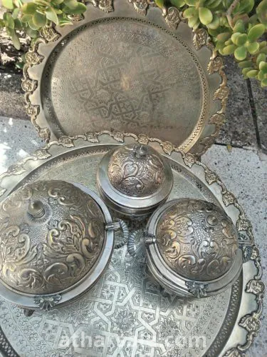 صينية وحدة كبيرة او صينية مع الرباعيات فضة حرة