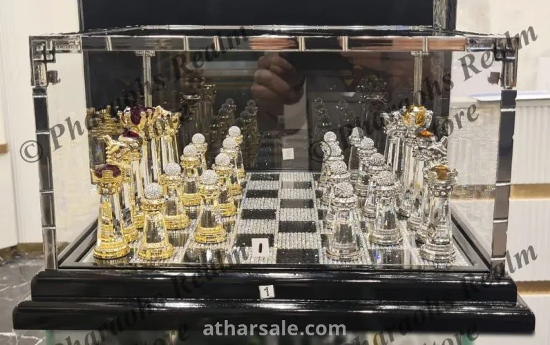 شطرنج كرستال العصفور مطلي ذهب عيار24