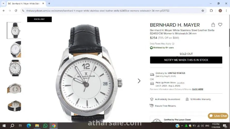 Bernhard H. Mayer Stainless Steel  Leather Stella Women’s Wristwatch 34 mm