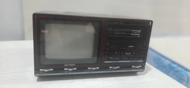 Old 5.5 inch black and white TV, radio and cassette player from 1985 action 6030t