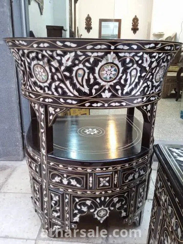 كرسين خشب الزان محفور يدويا ومصدف شغل دمشقي عريق