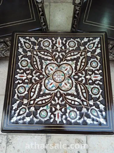 كرسين خشب الزان محفور يدويا ومصدف شغل دمشقي عريق