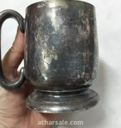 كوب انجليزي قديم  و نادر مطلي فضة ومختوم 3