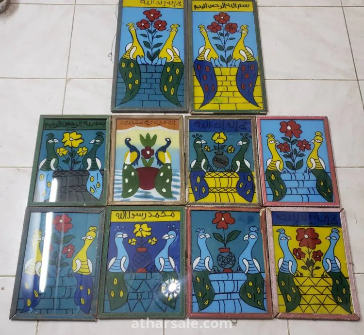 لوحات مرسوم عليها طاؤوس لوحات زجاج قديمة 21 للبيع لتواصل00967777690447