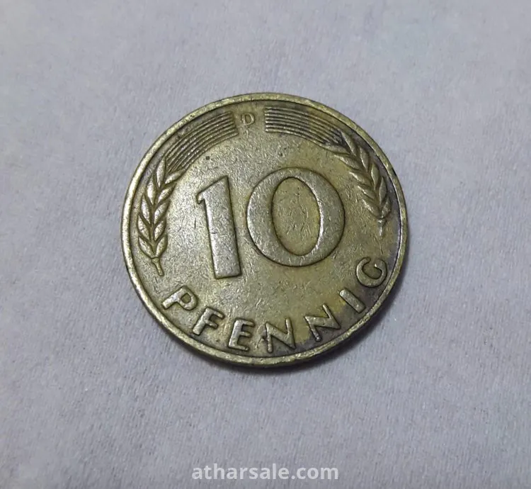 عملة معدنية ألمانية 10 فينيغ إصدار عام  1950  .