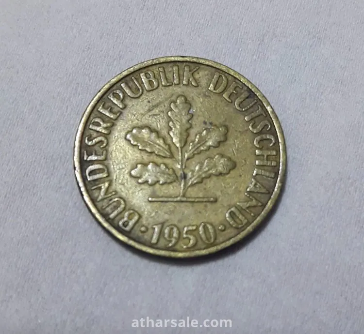 عملة معدنية ألمانية 10 فينيغ إصدار عام  1950  .