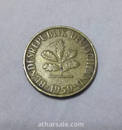 عملة معدنية ألمانية 10 فينيغ إصدار عام  1950  .