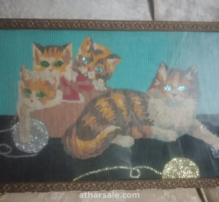 تابلوه كانافاه قطط هاند ميد من السبعينات