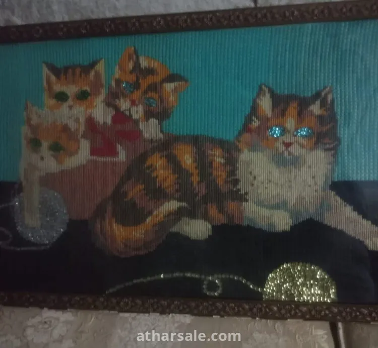 تابلوه كانافاه قطط هاند ميد من السبعينات