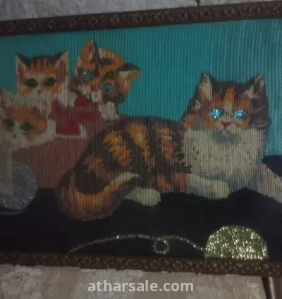 تابلوه كانافاه قطط هاند ميد من السبعينات