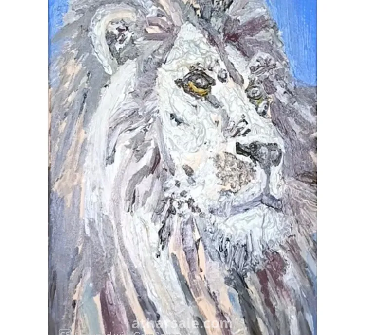 لوحة زيتية نادرة على القماش – رأس أسد واقعي
