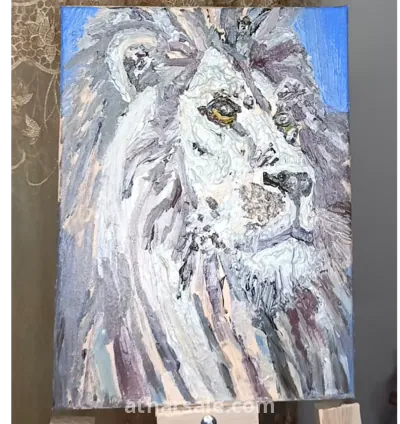 لوحة زيتية نادرة على القماش – رأس أسد واقعي