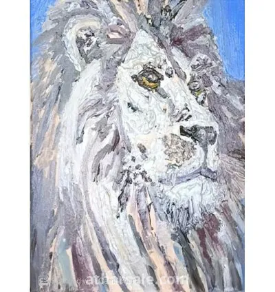 لوحة زيتية نادرة على القماش – رأس أسد واقعي