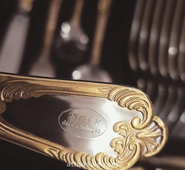 طقم أدوات مائدة ألماني فاخر Vintage – Bestecke Solingen – مطلي ذهب 23/24 قيراط