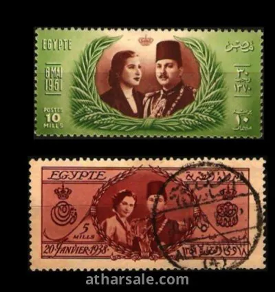 طابع الملك فاروق وفريدة وناريمان