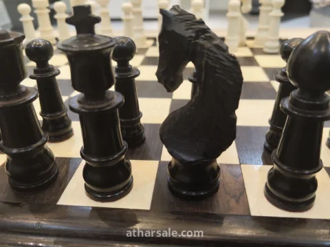شطرنج مصنوع يدويا من العاج الطبيعي سن الفيل وخشب الأبنوس الفاخر لهواة جمع مقتنياة العاج القديم 5