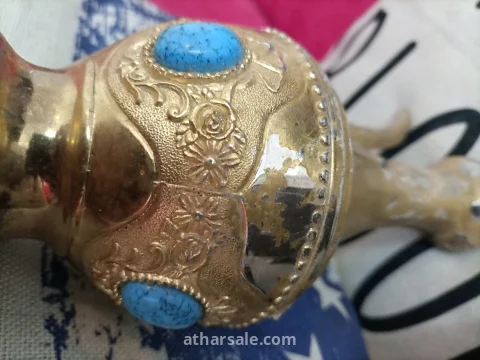 ابريق نحاس مطلي بالذهب عيار 18 مزخرف بأحجار الفيروز الاصلي حجم كبير 10