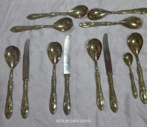 طقم أدوات مائدة ملكي قديم (Vintage) من الفضة الإيطالية النادرة عيار 800 - قطعة أنتيك فاخرة