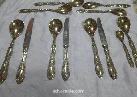 طقم أدوات مائدة ملكي قديم (Vintage) من الفضة الإيطالية النادرة عيار 800 - قطعة أنتيك فاخرة